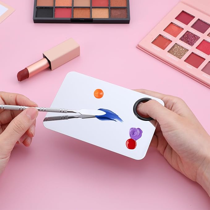 2 Set Metal Makeup Mixing Palette with Spatula, Stainless Steel Cosmetic Artist Tool Palette Reusable Beauty Tools for Foundation Mix, Facial Cosmetic, Nail Art (Sliver)