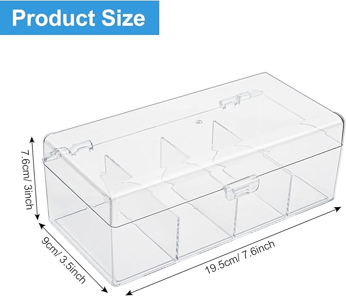 Clear Acrylic Qtip Holder Dispenser with Lid, 4-Compartment Cotton Ball Holder for Cotton Pads, Q-Tips, Makeup Sponges, Transparent athroom Canisters for Bathroom, Bedroom, or Vanity Countertop