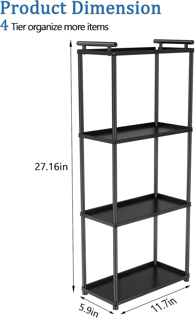 Matte Black 4 Tier Bathroom Organizer Countertop, Stainless Steel Perfume Tray and Vanity Countertop Shelf, Makeup Skin Care Bathroom Organizers and Storage for Dresser, Kitchen