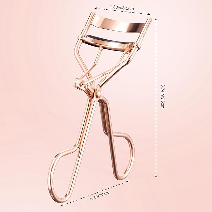 Pro Eyelash Curler – No Pinching, Hypoallergenic Rubber Pad for Perfect Curves, Painless & Gentle, Fits All Eye Types – Compact Travel-Friendly Design with Case (Rose Gold)