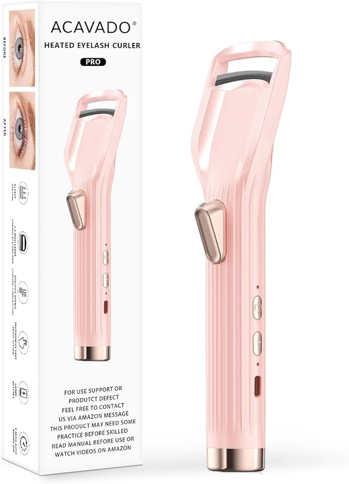 Heated Eyelash Curler Premium PRO - Fast Heat up in 8s - 24 Hours Long Lasting - Rechargeable Electric Eyelash Curler with Type-C, Innovative L Silicone, 2 Heat Modes, Anti-Burn Eyelid, Pink-GB
