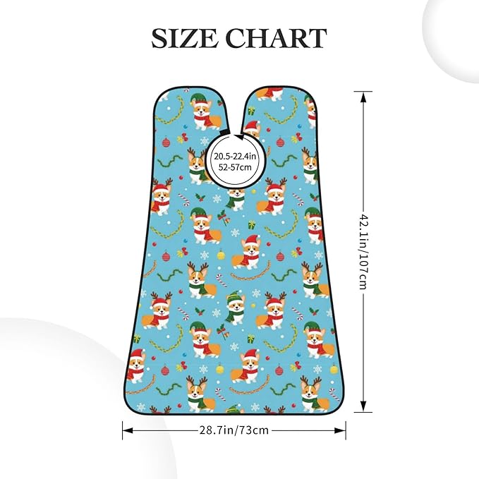 Beard Bib with 3 Suction Cups, Non-Stick Waterproof Hair Catcher Apron, Men's Shaving Essential for Grooming, Christmas Corgi Dog Blue Shave Bib