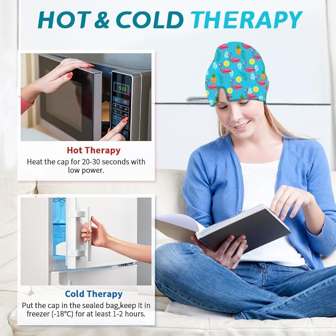 Migraine Relief Cap, Soothing Headache Ice Face Mask Products, Hot and Cold Therapy, Migraine Headache Relief Cap for Migraine, Sinus, Puffy Eyes, Tension, Stress and Hangover (Black+Blue2)