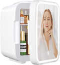 Skincare Fridge Mini Fridge for Bedroom with Dimmable LED Mirror, 4Liter/6 Cans Cooler and Warmer for Makeup, Cosmetic, Beauty, Portable Refrigerator for Bedroom, Vanity, Office and Car- White