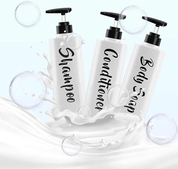 16.9oz Shampoo and Conditioner Dispenser Set of 3-Printed Shower Soap Dispenser Plastic Shampoo Bottles Refillable with Pump - Shampoo Conditioner Body Wash Dispenser for Bathroom Shower Wall