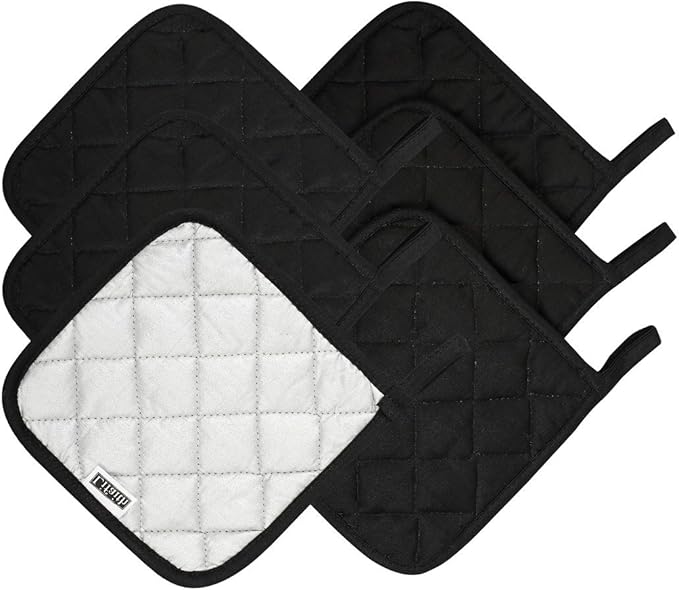 6 Pack Potholders Kitchen Pot Holders Set,Cotton Pot Holders for Kitchen 7 inch hot Pads,Heat Resistant Hot Pads for Cooking and Baking Black