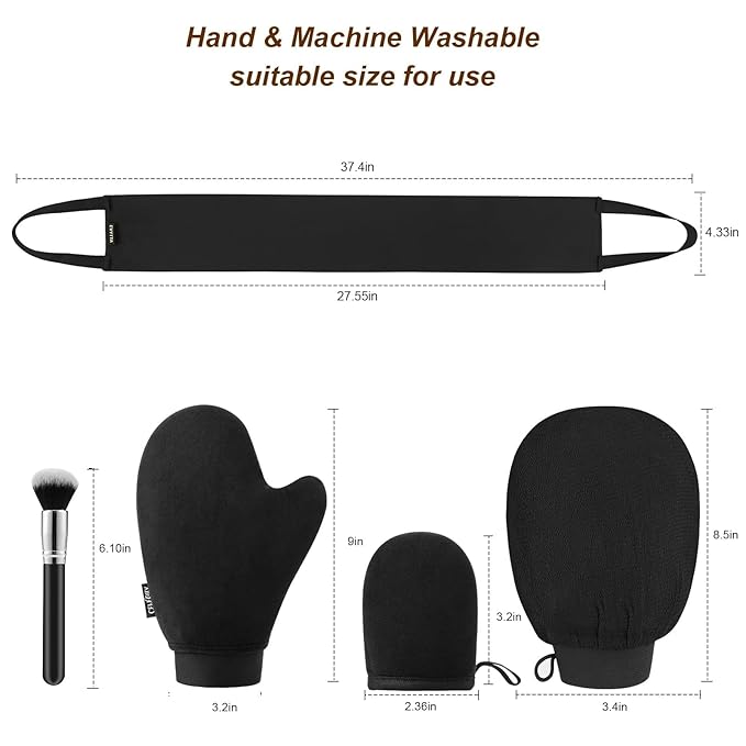 5-in-1 Self Tanner Mitt Applicator Kit - Professional Self Tanning Mitt Back Applicator, Mini Mitt, Brush and Exfoliator，No Streaks, No Orange Palms, Double-Sided Washable Tanning Gloves Set