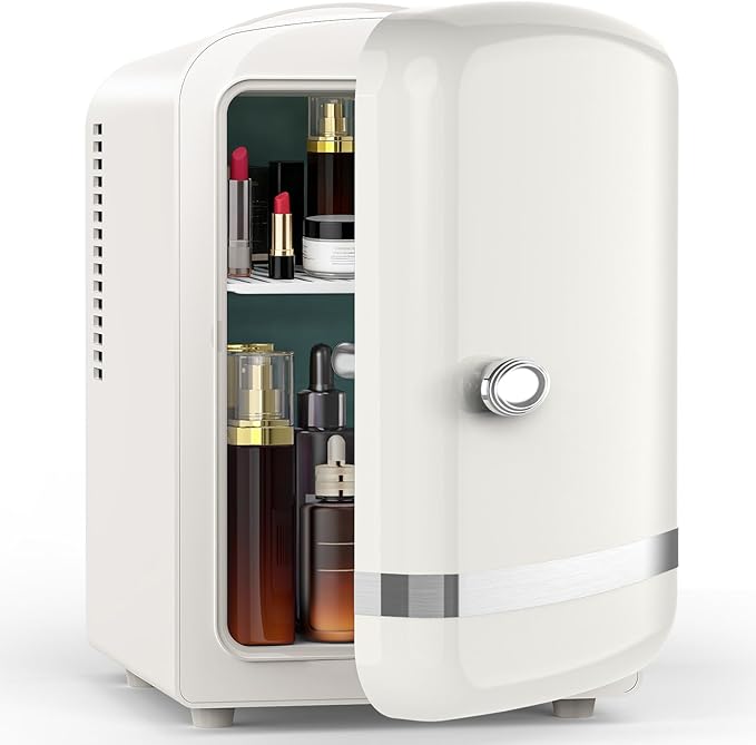 Mini Fridge for Bedroom, 4L/6 Cans Small Cosmetic Fridge for Skincare, Makeup, Medicine & Beverage, Portable Desk Fridge Cooler and Warmer for Kids, Car, Office, Dorm, White