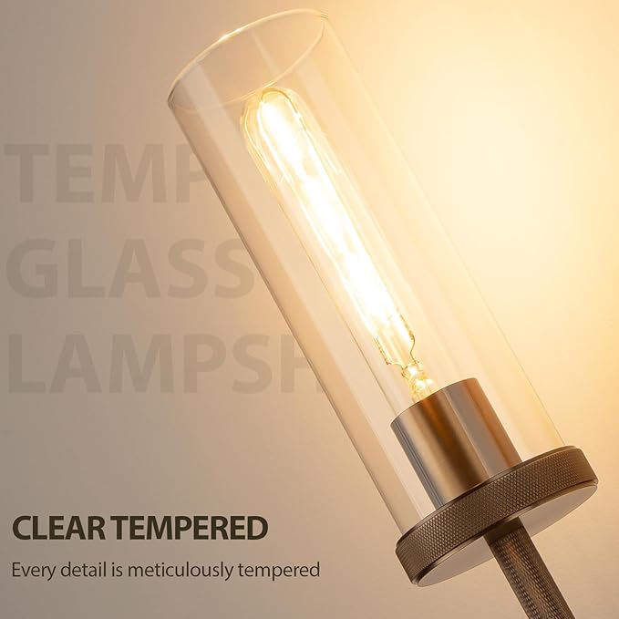 15" Knurled Bronze Hardwired Wall Sconces Set of 2, Bathroom Vanity Light Fixtures with Clear Glass Tube, Modern Lamp Lighting for Bedroom, Living Room, Hallway, Staircase, Mirror, Kitchen