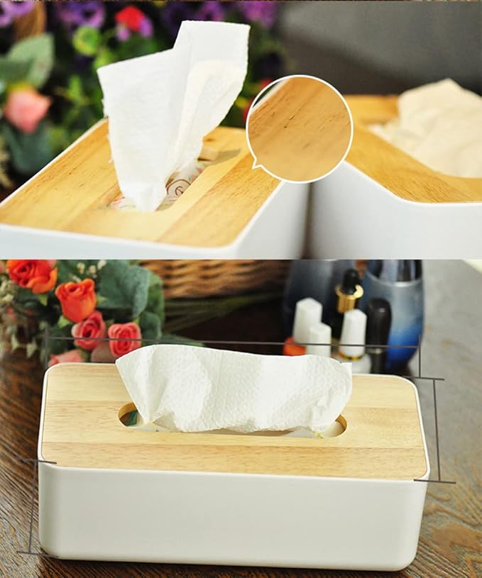 Wooden Rectangular Tissue Box Holder for Storage on Bathroom Vanity, Countertop, Bedroom Dresser (Medium, 10.2x5.1x3.3 inch)