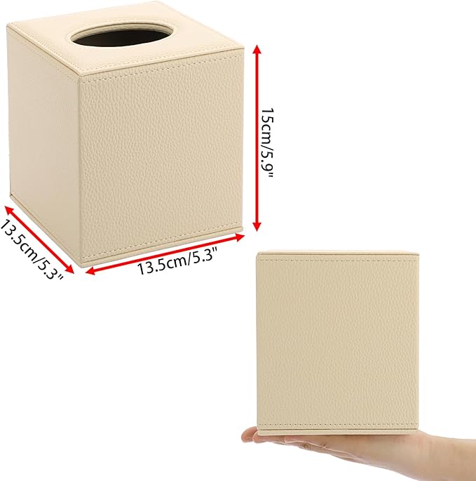 Sumnacon Tissue Box Cover Square Tissue Box Stylish PU Tissue Box Holder with Magnetic Bottom, Cube Leather Tissue Cover for Living Room Bathroom Table Desk Home Office Car, Beige