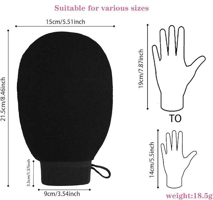 Exfoliating Gloves & Back Scrubber Strap Set - Dual-Sided Textured Mitts for Deep Body Exfoliation, Hard to Reach Back Cleaning, Spa-Quality Dead Skin Removal with Long Handle & Nylon Viscose Material