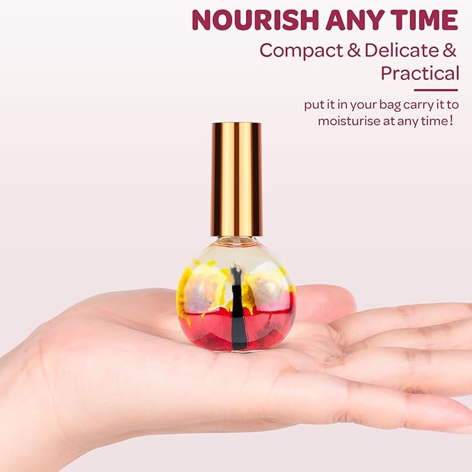 JIASHENG Cuticle Oil, Cherry Scented Cuticle Nail Oil Infused with Real Flowers, Hydrates, Moisturizes, Strengthens, Repairs, Revitalizing Cuticle Oils for Nails Damage Dry Cuticle, 15ml