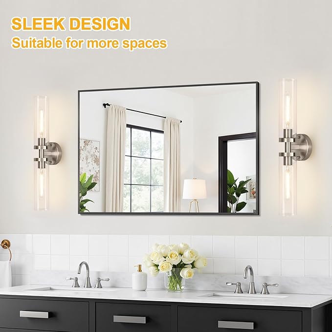 Brushed Nickel Wall Sconces, Hardwired Bathroom Sconces Vanity Light with Clear Glass, Modern Bathroom Vanity Lights fixtures for Mirror Bedroom Living Room Hallway Kitchen