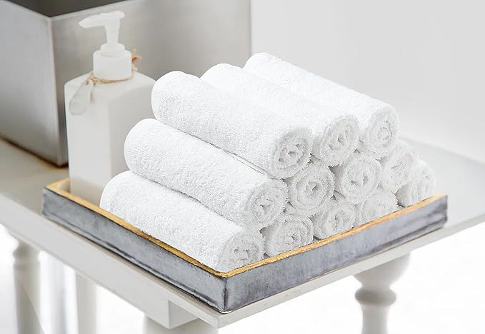 Avalon Towels Cotton Washcloths – (Pack of 72) Size 12x12 Inches, 100% Ring Spun Cotton, Soft & Absorbent Face Towels, Gym Towels, Hotel and Spa Quality, Reusable Fingertip Towels (White)