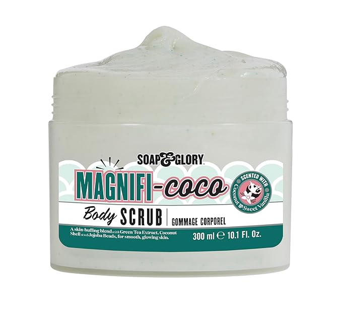 Soap & Glory Magnificoco Buff and Ready Coconut Body Scrub - Smoothing & Buffing Body Scrub - Coconut Scented Body Polish - Brightening with Green Tea Extract (300ml)