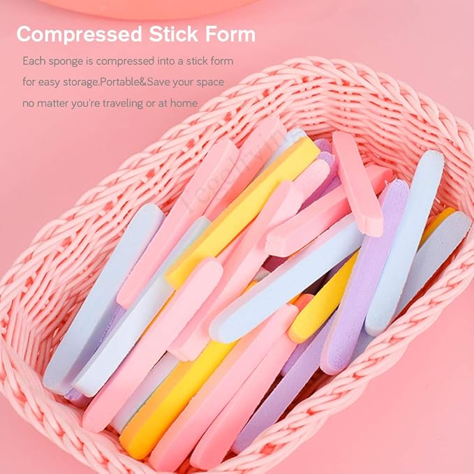 Facial Sponge Compressed,240 Count PVA Professional Makeup Removal Wash Round Face Sponge Pads Exfoliating Cleansing for Women,Yellow,Pink,Purple,Blue