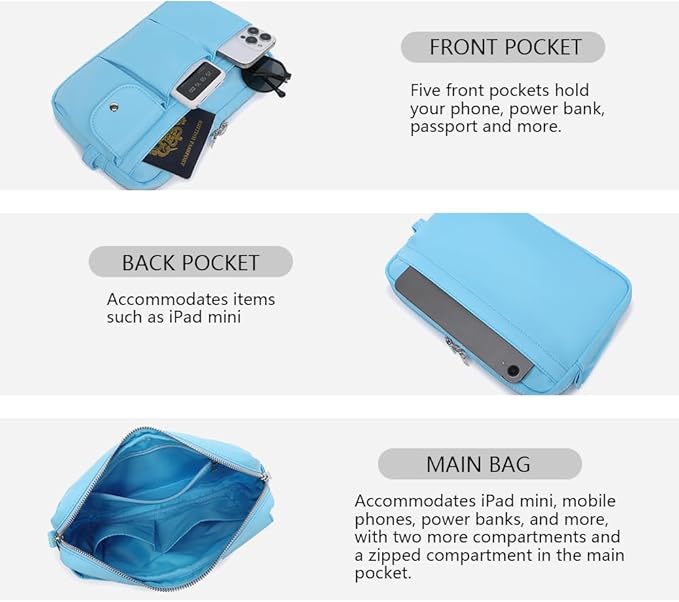 Storage Bag-arge Cosmetic Bag for Women Travel Makeup Bag Zip Up Bag Pure Cotton Canvas Can be Suspended (Sky Blue)