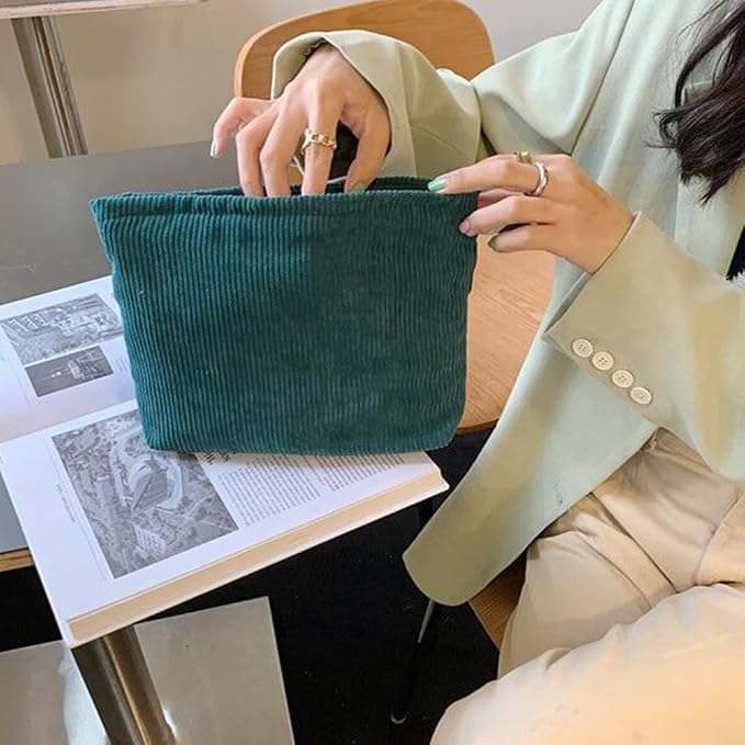 SxoSyo Cosmetic Bags for Women Makeup Bag Large Capacity Purse Travel Toiletry Zipper Storage Pouch Make up Brushes Organizer for Gifts (Corduroy, Turquoise)