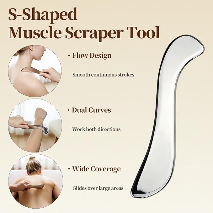4 in 1 Stainless Steel Massage Scraper Tool Set for Deep Tissue Relief, IASTM Tool and Gua Sha Massage Tools for Muscle Recovery, Physical Therapy Scraping Tool with Facial Gua Sha