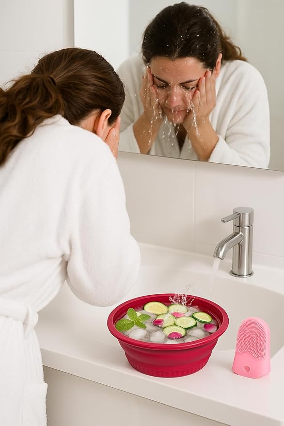 Ice Bowl for Face – Reusable Collapsible Cold Plunge Skincare Set, Face Ice Mold for Puffiness Relief, Skin Tightening, Redness & Glowing Skin Routine Bonus : Facial Scrubber