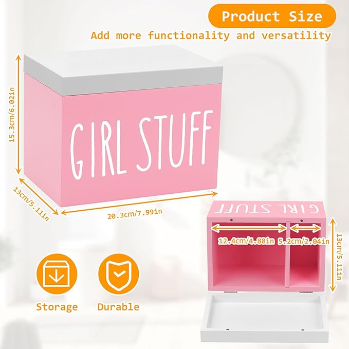 Tampon Holder for Bathroom, Feminine Product Organizer Pad Case Holder with Lid Feminine Hygiene Pad and Tampon Period Organizer for Bathroom Accessories Box Girl Stuff (Pink)
