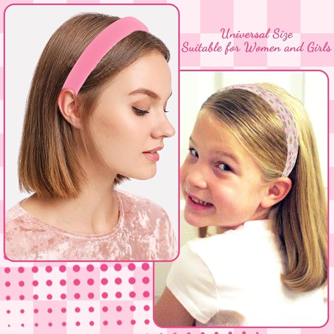 AHONEY 7 Pack Hot Pink Headbands for Girls Women Headbands Trendy Checkered Non Slip Cute Y2K Hair Accessories Multi-style Headband Pack Diademas Para Mujer