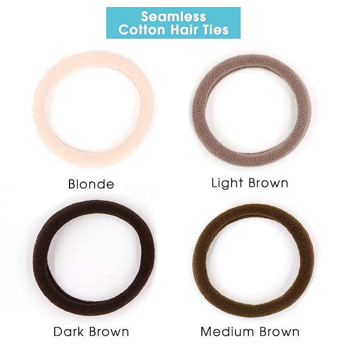 HOYOLS Large Fabric Hair Ties Soft & Gentle Bands Ponytail Holder for Thick Heavy Curly Hair, No Slip No Damage Seamless Scrunchies Headbands 100 Pcs (Caramel)
