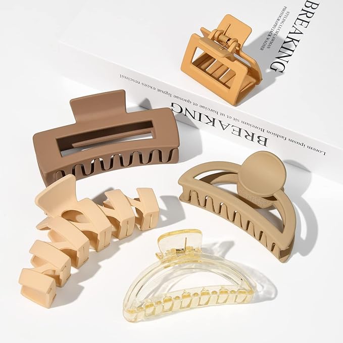 5 PCS Hair Claw Clips Big Hair Clips for Women Thick Hair Large Claw Clip Cute Jaw Clips Neutral Hair Claws Barrettes Ponytail Holder Accessories for Thin Hair