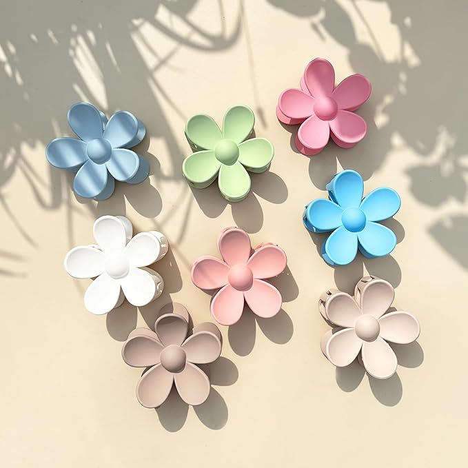 Flower Hair Clips 8PCS Large Claw Clips for Women Girls Thick Hair Large Daisy Hair Clips Matte Claw Clips Non Slip Strong Hold for Thin Hair 8 Colors