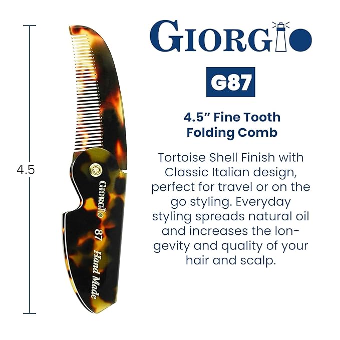 Giorgio G87 Fine Tooth Comb works as a Mustache and Beard Comb for Men - Add to any comb set, Handmade, Saw-cut, Hand Polished Pocket Styling Combs for Everyday Grooming and Hair Care Tokyo (4.5")