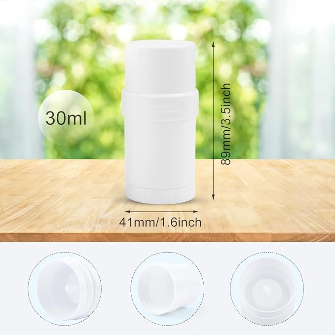 6 Pcs 30ml/1oz Empty Deodorant Containers Twist-Up Stick Tube Round Deodorant Holder for Heel Balm Lotion Bar Crayon Chapstick Homemade Lipstick - White