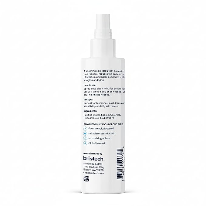 BRIOTECH Topical Skin Spray, Hypochlorous Acid Spray for Sensitive Skin, HOCl Facial Mist, Full Body Support Against Irritation, Calm Redness, Soothe Foot & Scalp, 8.5 oz (4 Pack)