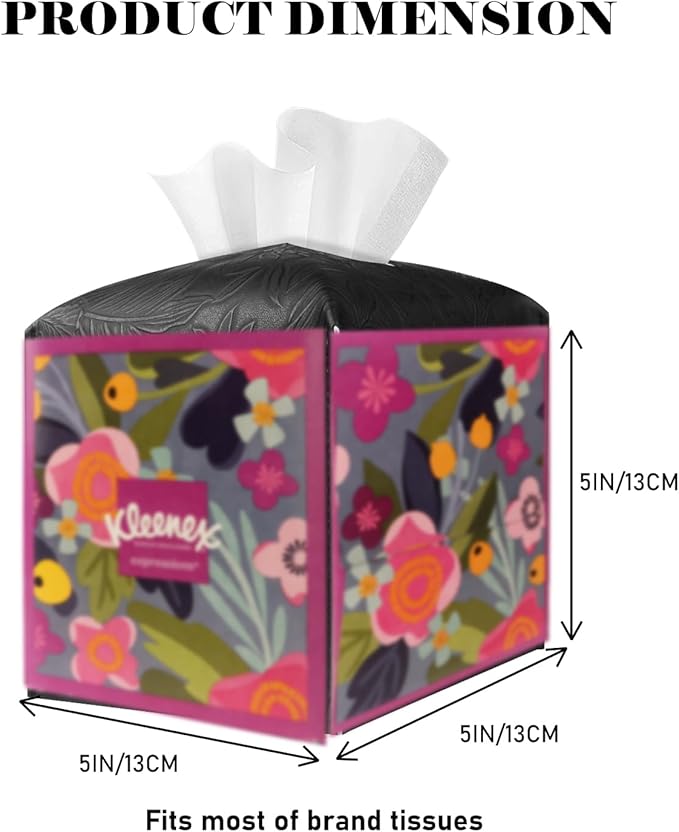 Tissue Box Holder Cover Square Tissue Cube Cover PU Leather Tissue Organizer with Bottom Belt for Bathroom, Tabletop, Kitchen, Night Stands, Office, Home, Car (2, Black)