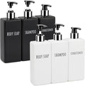 Segbeauty 6pcs Bathroom Soap Dispenser, 16.9oz Reusable Shampoo and Conditioner Bottles, 500ml Empty Plastic Square Black Soap Dispenser, Liquid Soap Dispenser Lotion Dispenser for Bathroom Kitchen