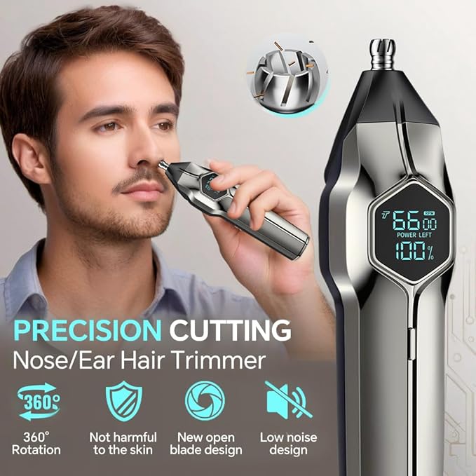 GERTZY 5-in-1 Electric Beard Trimmer Magnetic Replacement Heads, Professional Cordless Hair Clippers for Men Rechargeable, IPX7 Waterproof Grooming Kit for Mustache, Body, Nose, Gifts for Men (Silver)