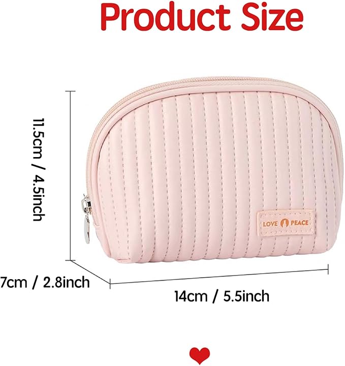 Small Makeup Bag for Purse Mini Cosmetic Pouch Waterproof Makeup Organizer for Women Small Cosmetic Bag PU Leather Travel Makeup Bag Lipstick Bag with Zipper Pink