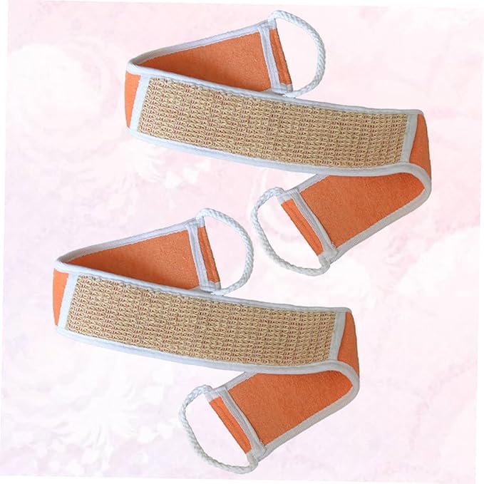2pcs Exfoliating Bath Bands Natural Cotton Linen Back Scrubber Strap for Deep Cleansing for Shower Spa Removes Dead Skin for Smooth Skin Orange