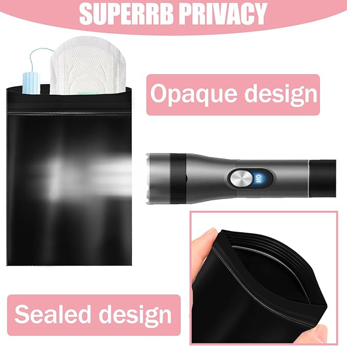 Sanitary Napkin Disposal Bags 110pcs, Big Size(7.1x4.7in) Women Tampon Disposal Bags Sealed Opaque Feminine Hygiene Disposal Bags for Privacy, Black