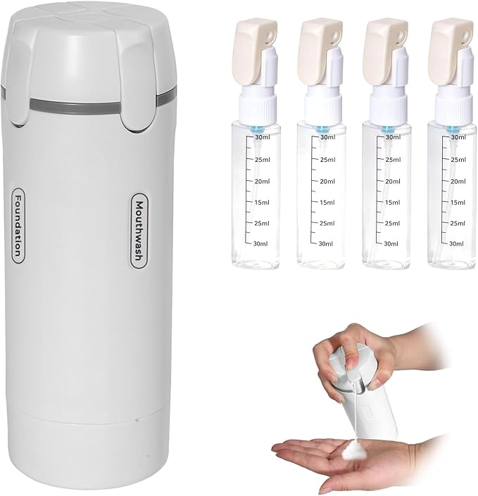 4 in 1 Travel Dispenser, 4 Pack 30ML Travel Bottles for Toiletries, Leak Proof Travel Size Containers, Portable for Shampoo Lotion Conditioner Cream, White