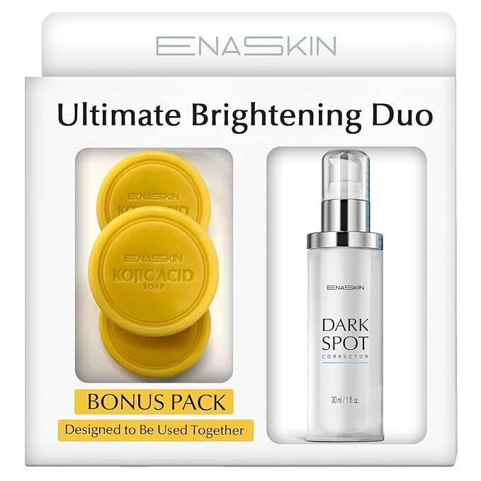 Enaskin Dark Spot Set - Serum & Soap Bars: Hyperpigmentation Body Treatment for Freckles Melasma Age Spot Sun Spot - Dark Spots Corrector Serum with Kojic Acid Soap Bars for Women and Men