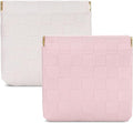 Sightor 2PCS Small Makeup Bag for Purse, Mini Cosmetic Bag Waterproof Pouch for Women, Checkered Purse Self-closing Coin Lipstick Small Leather Cosmetic Pouch (Pink, White)