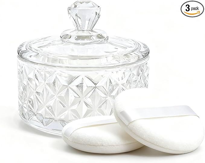 Large Body Powder Puff and Container - 2 Powder Puffs for Women Bath and Face Dusting Powder, Makeup Setting Powder Applicator for Talcum or Loose Powder (White)
