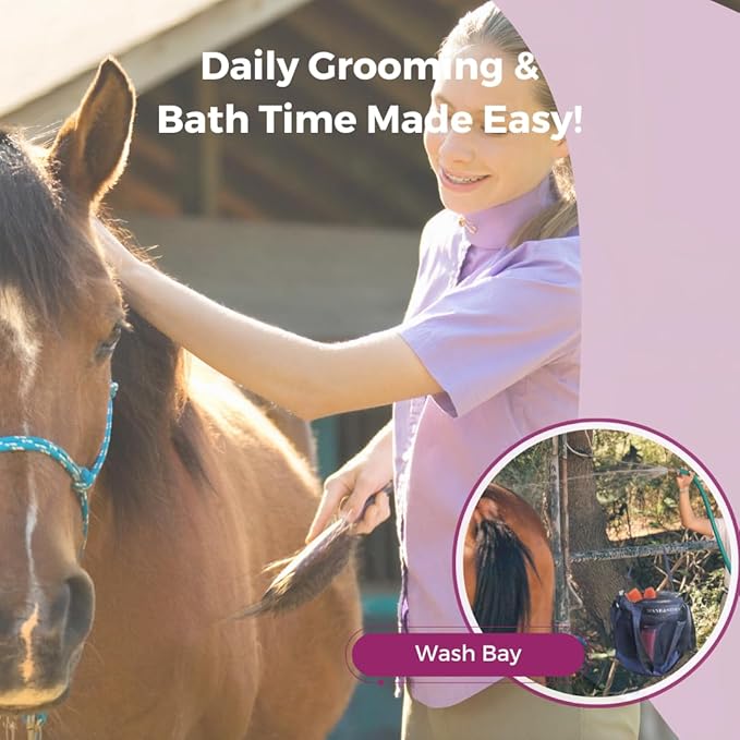 MANE & STABLE Horse Grooming Bag – Hanging Royal Blue Mesh Tote with 8 Pockets & Spacious Compartment | Quick-Drain Design for Barn, Trailer & Wash Rack