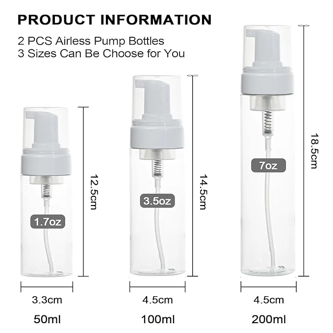 Foam Pump Bottle 1.7oz 2Pcs Foaming Soap Dispenser 50ml Foaming Spray Bottle Empty Travel Foam Bottle Clear Foam Dispenser for Hand Soap Toiletries Shampoo Lotion