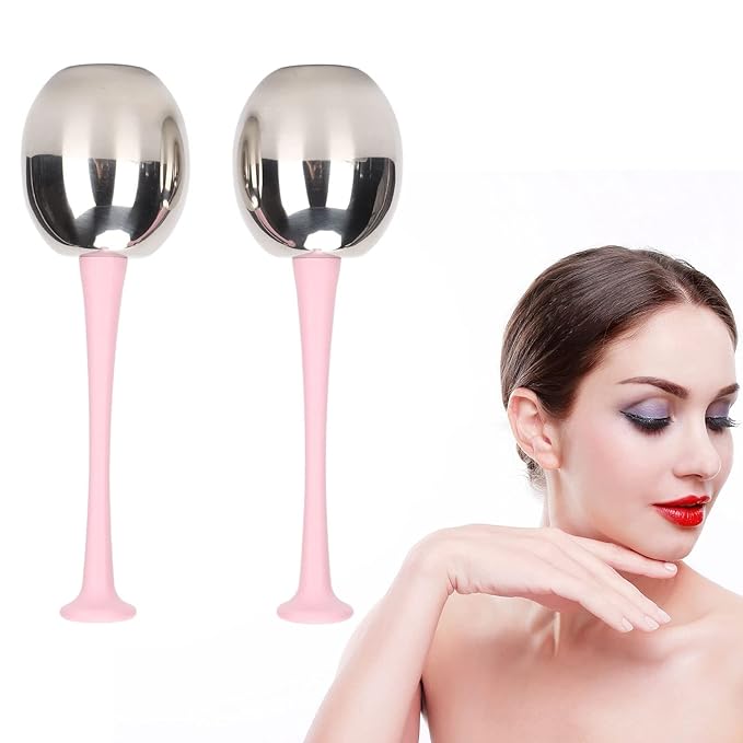 2pcs Facial Ice Globes Stainless Steel Facial,Massage Reduce Puffiness Eliminate Fine Lines Ice Globes Cryo Sticks for Skin Care,Targets Dark Circles,Puffiness,Wrinkles (Pink Handle)