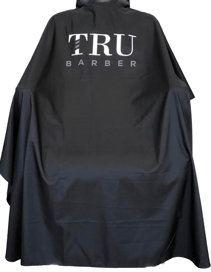 TRU BARBER Silicone Neck Cape, 100% Polyester, Lightweight and Waterproof, Professional Hair Salon Cutting Cape With Snap Closure, 50" x 58" (Black/White)