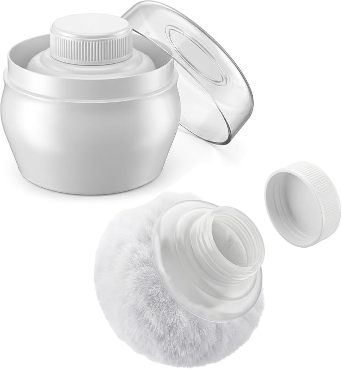 Sibba Storage Body Powder Container, 3.15 Inch Powder Puff with Container, Fluffy Body After-Bath Powder Case, Baby Care Talcum Powder Puff Box with Hand Holder