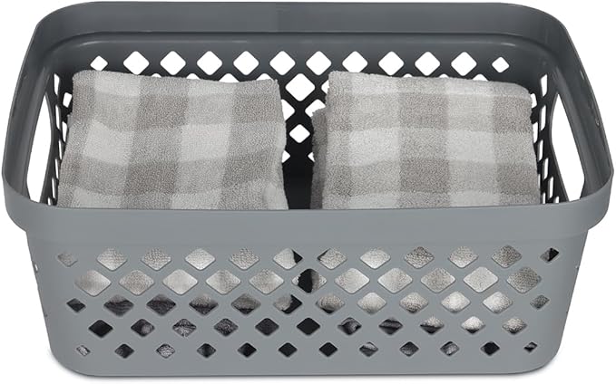 Glad Plastic Storage Basket Set, Value Pack of 6 | Open Storage Bins for Shelves, Bathroom, Pantry, Closet | Nesting Organizer Boxes with Handles, 2 Gallon, Grey