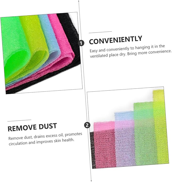 5Pcs Long Strap Back Washer Exfoliating Scrubber for Bathing Skin Massage and Cleaning for Hard to Reach Areas Random Colors Random Color